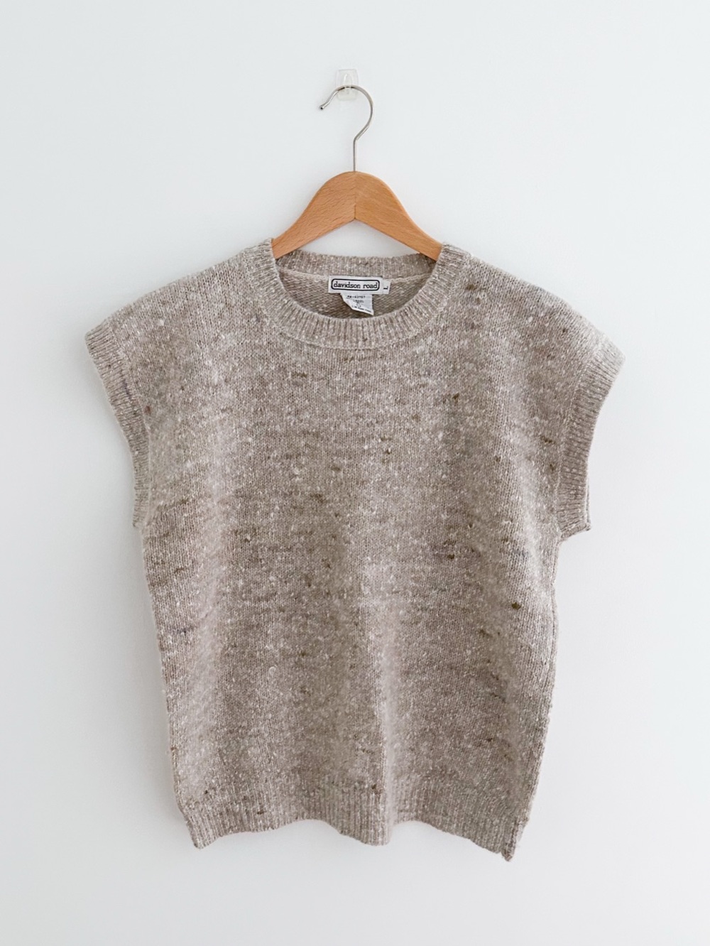 Vintage 90s Wool Sweater Vest Oatmeal Donegal Fleck Boho 90s Knit Top Size L